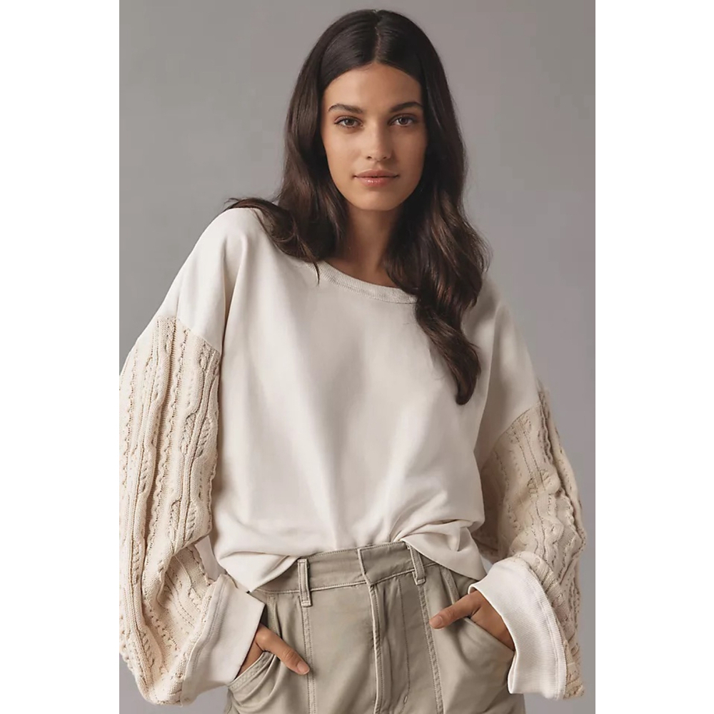 Anthropologie Pilcro Cream Cable Knit Sleeve Sweatshirt S